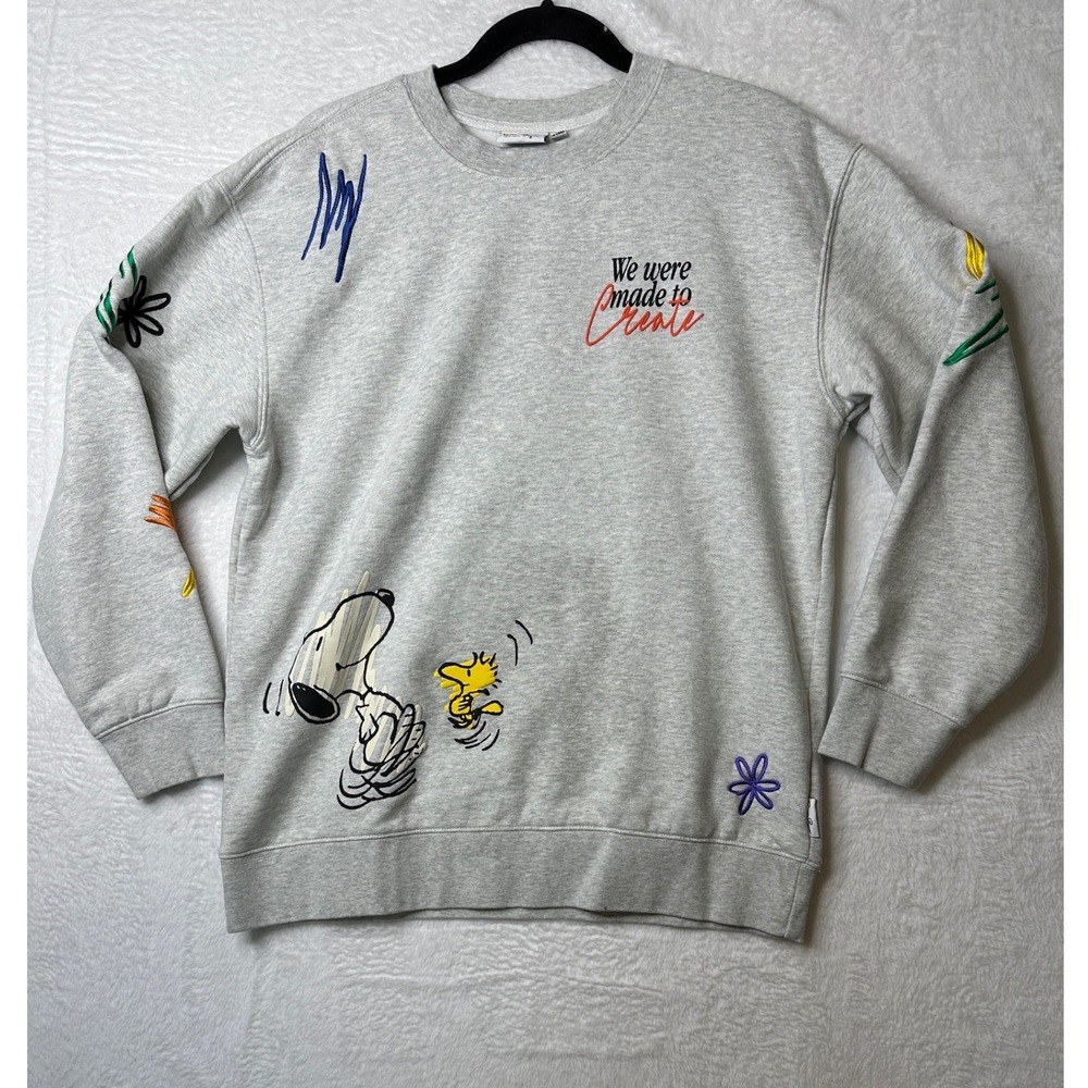 Peanuts Samii Ryan Sweatshirt Unisex M Gray Snoopy Woodstock Embroidered Graphic